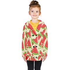 Cute Watermelon Seamless Pattern Kids  Double Breasted Button Coat