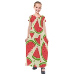 Cute Watermelon Seamless Pattern Kids  Short Sleeve Maxi Dress