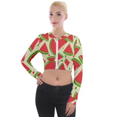 Cute Watermelon Seamless Pattern Long Sleeve Cropped Velvet Jacket