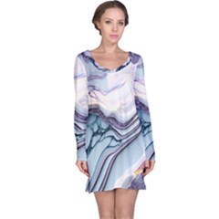 Marble Abstract White Pink Dark Long Sleeve Nightdress by Grandong