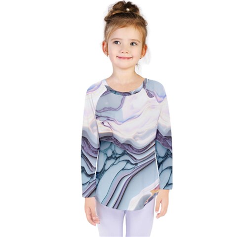 Marble Abstract White Pink Dark Kids  Long Sleeve T-shirt by Grandong