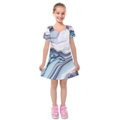 Marble Abstract White Pink Dark Kids  Short Sleeve Velvet Dress by Grandong