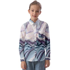 Marble Abstract White Pink Dark Kids  Long Sleeve Shirt by Grandong