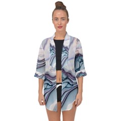 Marble Abstract White Pink Dark Open Front Chiffon Kimono by Grandong