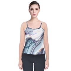 Marble Abstract White Pink Dark Velvet Spaghetti Strap Top by Grandong