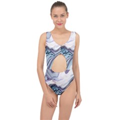 Marble Abstract White Pink Dark Center Cut Out Swimsuit by Grandong