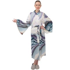 Marble Abstract White Pink Dark Maxi Velvet Kimono by Grandong