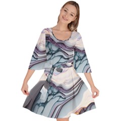 Marble Abstract White Pink Dark Velour Kimono Dress by Grandong