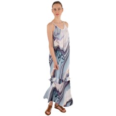 Marble Abstract White Pink Dark Cami Maxi Ruffle Chiffon Dress by Grandong