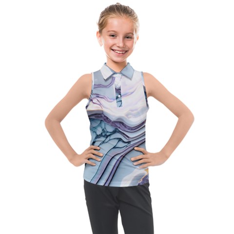 Marble Abstract White Pink Dark Kids  Sleeveless Polo T-shirt by Grandong