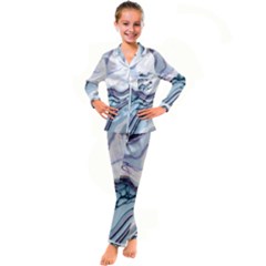 Marble Abstract White Pink Dark Kids  Satin Long Sleeve Pajamas Set by Grandong