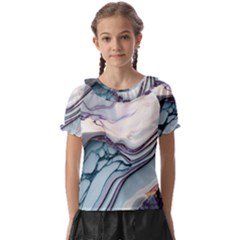 Marble Abstract White Pink Dark Kids  Frill Chiffon Blouse by Grandong