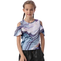 Marble Abstract White Pink Dark Kids  Butterfly Cutout T-shirt by Grandong