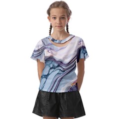 Marble Abstract White Pink Dark Kids  Front Cut T-shirt by Grandong