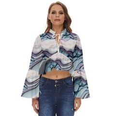 Marble Abstract White Pink Dark Boho Long Bell Sleeve Top by Grandong