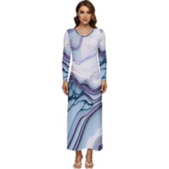 Marble Abstract White Pink Dark Long Sleeve Longline Maxi Dress by Grandong