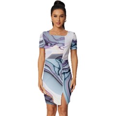 Marble Abstract White Pink Dark Fitted Knot Split End Bodycon Dress