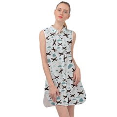 Airplane Pattern  Sleeveless Shirt Dress by TriThread