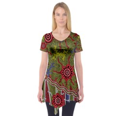 Authentic Aboriginal Art - Connections Short Sleeve Tunic  by hogartharts