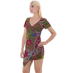 Authentic Aboriginal Art - Connections Short Sleeve Asymmetric Mini Dress by hogartharts