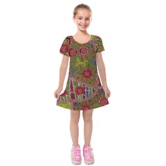 Authentic Aboriginal Art - Connections Kids  Short Sleeve Velvet Dress