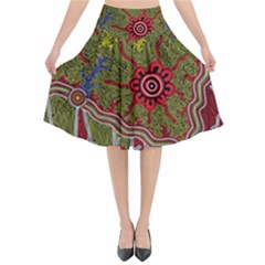 Authentic Aboriginal Art - Connections Flared Midi Skirt by hogartharts