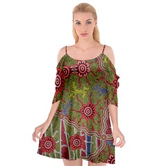 Authentic Aboriginal Art - Connections Cutout Spaghetti Strap Chiffon Dress by hogartharts