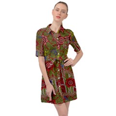 Authentic Aboriginal Art - Connections Belted Shirt Dress by hogartharts