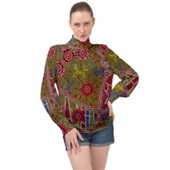 Authentic Aboriginal Art - Connections High Neck Long Sleeve Chiffon Top by hogartharts