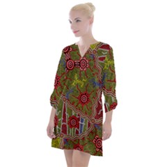 Authentic Aboriginal Art - Connections Open Neck Shift Dress by hogartharts