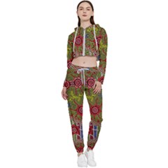 Authentic Aboriginal Art - Connections Cropped Zip Up Lounge Set by hogartharts