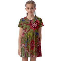 Authentic Aboriginal Art - Connections Kids  Asymmetric Collar Dress by hogartharts