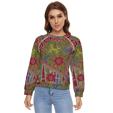 Authentic Aboriginal Art - Connections Women s Long Sleeve Raglan T-shirt by hogartharts