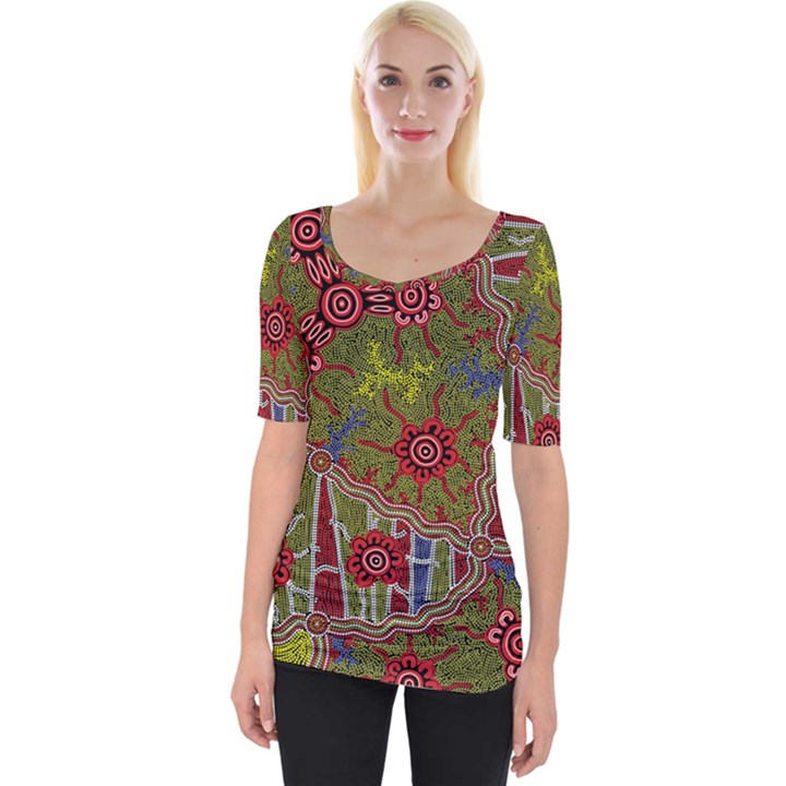 Authentic Aboriginal Art - Connections Wide Neckline T-Shirt