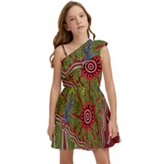 Authentic Aboriginal Art - Connections Kids  One Shoulder Party Dress by hogartharts