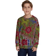 Authentic Aboriginal Art - Connections Kids  Crewneck Sweatshirt