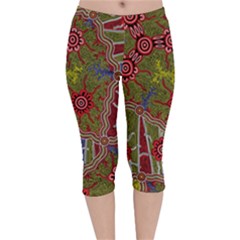 Authentic Aboriginal Art - Connections Velvet Capri Leggings  by hogartharts