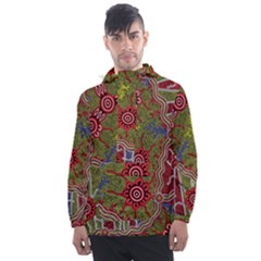 Authentic Aboriginal Art - Connections Men s Front Pocket Pullover Windbreaker