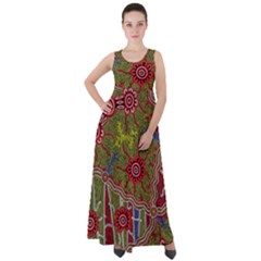 Authentic Aboriginal Art - Connections Empire Waist Velour Maxi Dress by hogartharts