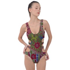 Authentic Aboriginal Art - Connections Side Cut Out Swimsuit by hogartharts