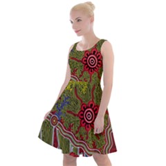 Authentic Aboriginal Art - Connections Knee Length Skater Dress by hogartharts