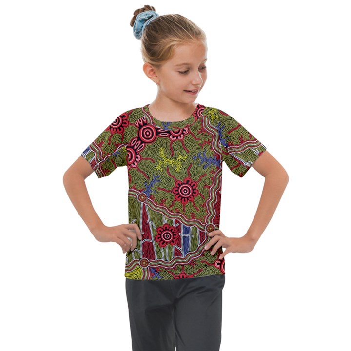 Authentic Aboriginal Art - Connections Kids  Mesh Piece T-Shirt