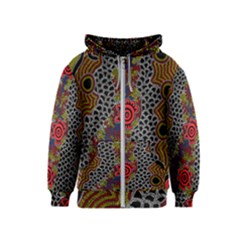 Authentic Aboriginal Art - Gathering Kids  Zipper Hoodie