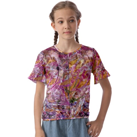 Abstract Pink Blend Kids  Cuff Sleeve Scrunch Bottom T-shirt by kaleidomarblingart