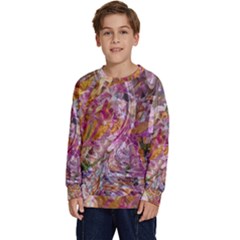 Abstract Pink Blend Kids  Crewneck Sweatshirt by kaleidomarblingart