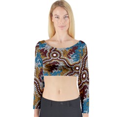 Authentic Aboriginal Art - Wetland Dreaming Long Sleeve Crop Top by hogartharts