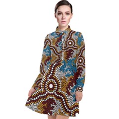 Authentic Aboriginal Art - Wetland Dreaming Long Sleeve Chiffon Shirt Dress by hogartharts