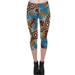 Authentic Aboriginal Art - Wetland Dreaming Capri Leggings  by hogartharts