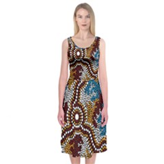 Authentic Aboriginal Art - Wetland Dreaming Midi Sleeveless Dress by hogartharts