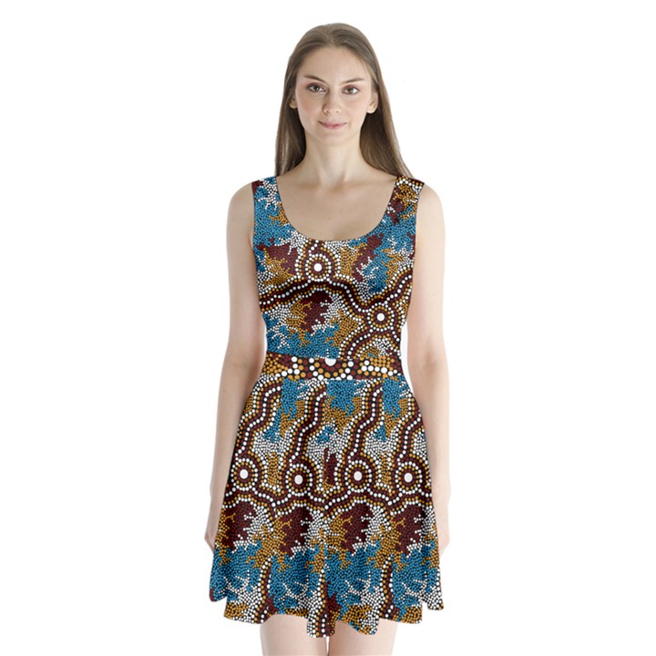 Authentic Aboriginal Art - Wetland Dreaming Split Back Mini Dress 